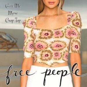 FREE PEOPLE NWT Give Me More Floral 1/2 Sleeve Fitted Open-Strap-Back Crop Top